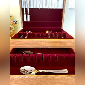 Wooden, velvet- lined Silverware chest